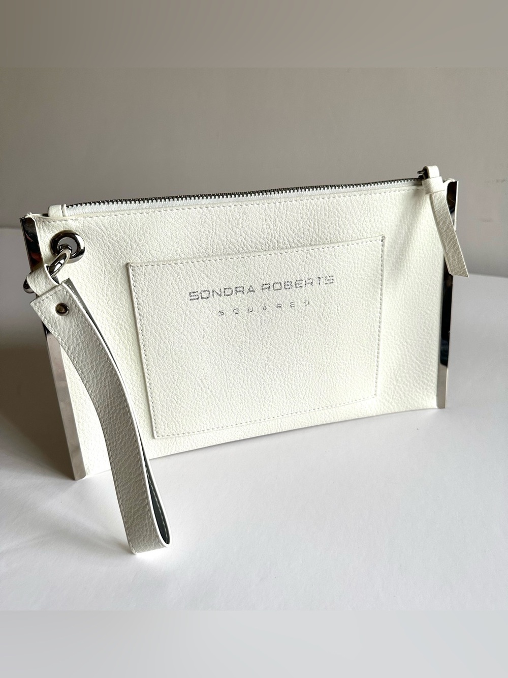 Sondra Roberts White Pebble Leather Wristlet